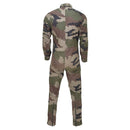 Back view of original French army mechanic coverall suit in CCE camouflage with roomy fit and elastic waist