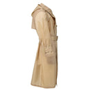 Side view of original French military khaki waterproof long raincoat with belt and removable hood