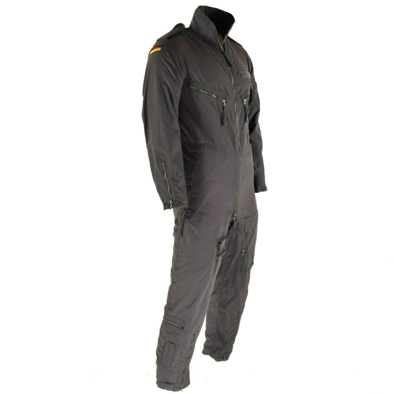 Original German army cotton jumpsuit coverall with epaulets, German flag patch, and multiple zippered pockets