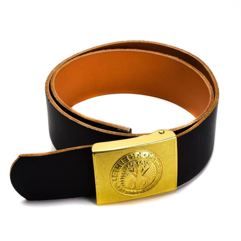 Original German army navy black leather belt military issue pants trousers - GoMilitar