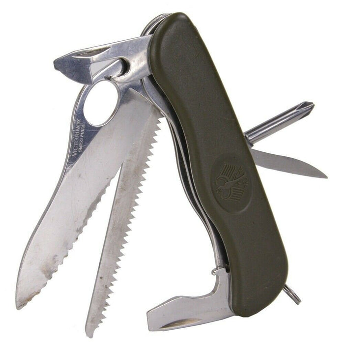 Original German army Victorinox Swiss pocket multitool folding knife with multiple blades and tools for versatile use.