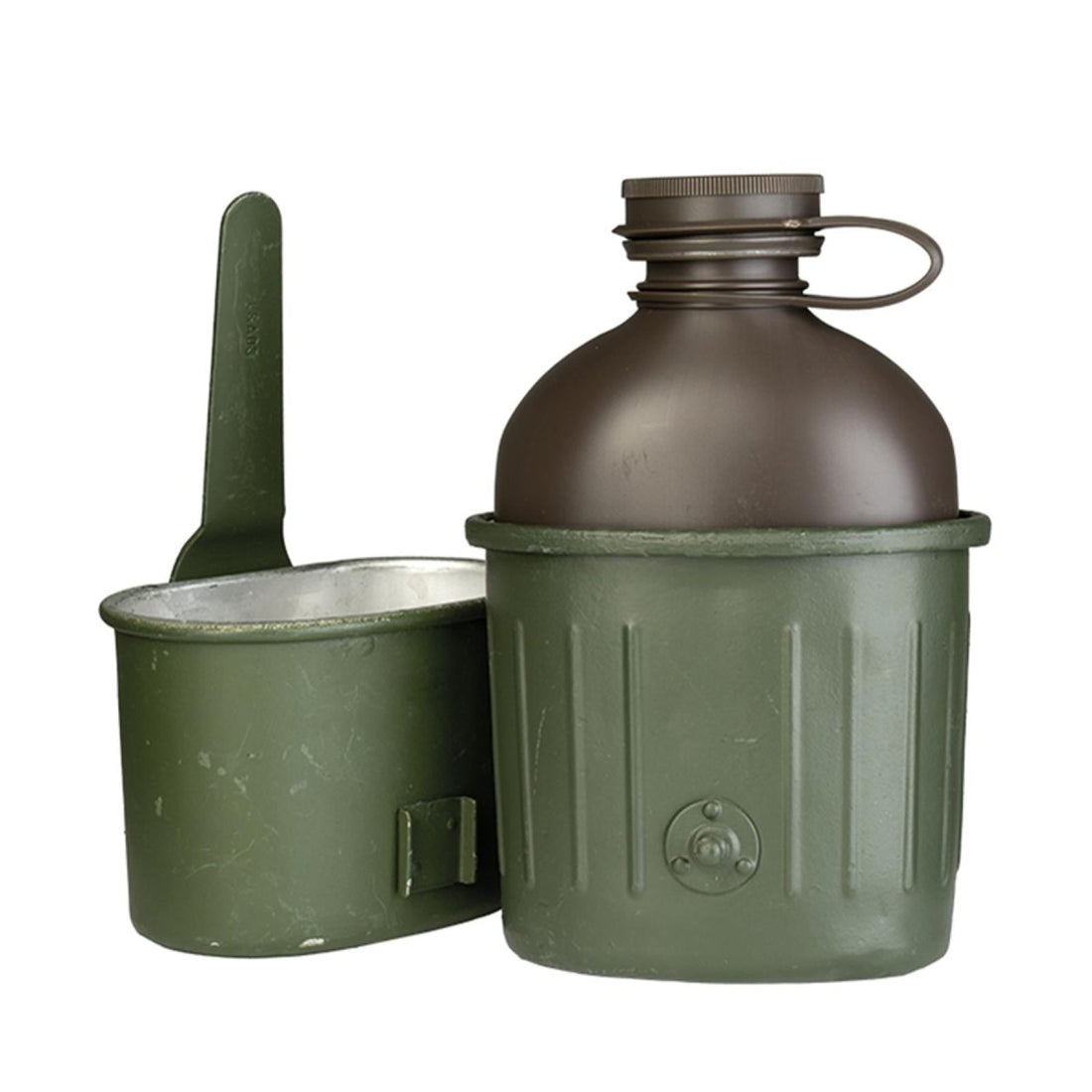 Originele Duitse militaire fles 0,8L kunststof kantine aluminium beker olijf