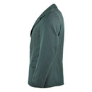 Side view of original green German police dress jacket with silver buttons and structured formal design