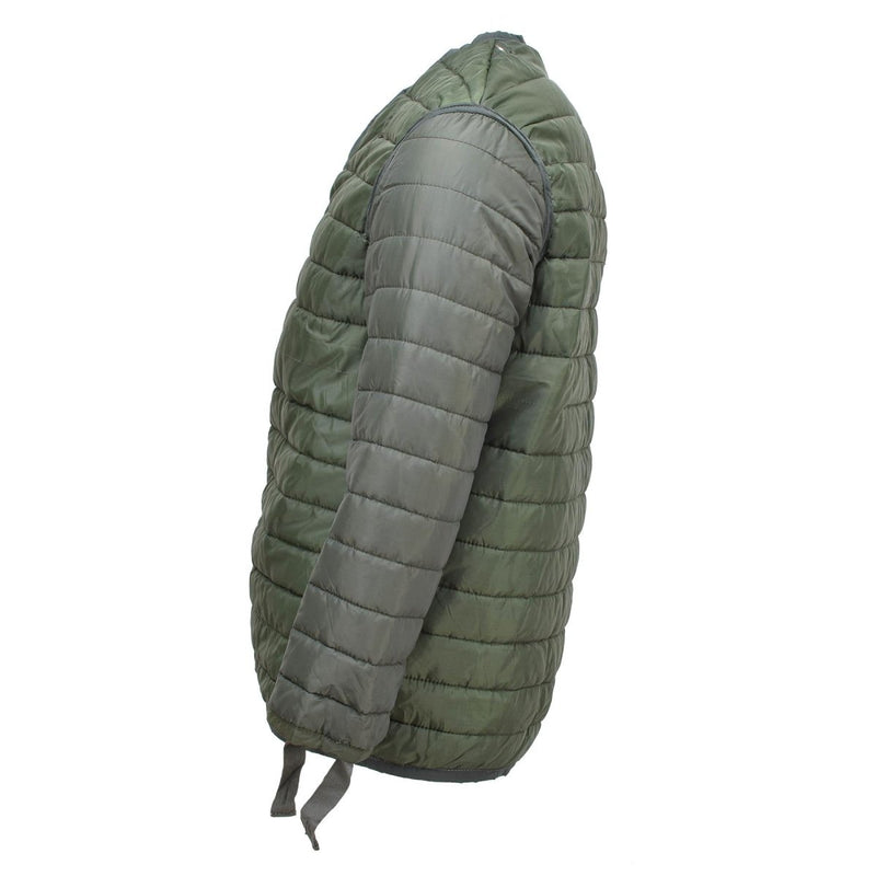 Side view of Original Greek Army M65 green quilted liner jacket for added warmth and insulation
