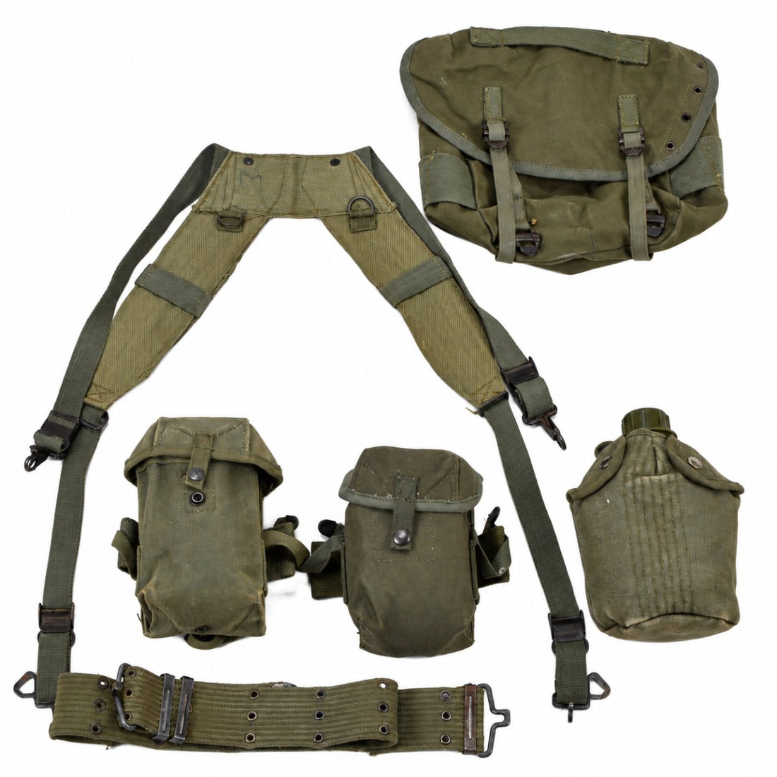 Originele Griekse militaire M56-stijl 7-delige draagbandset olijf