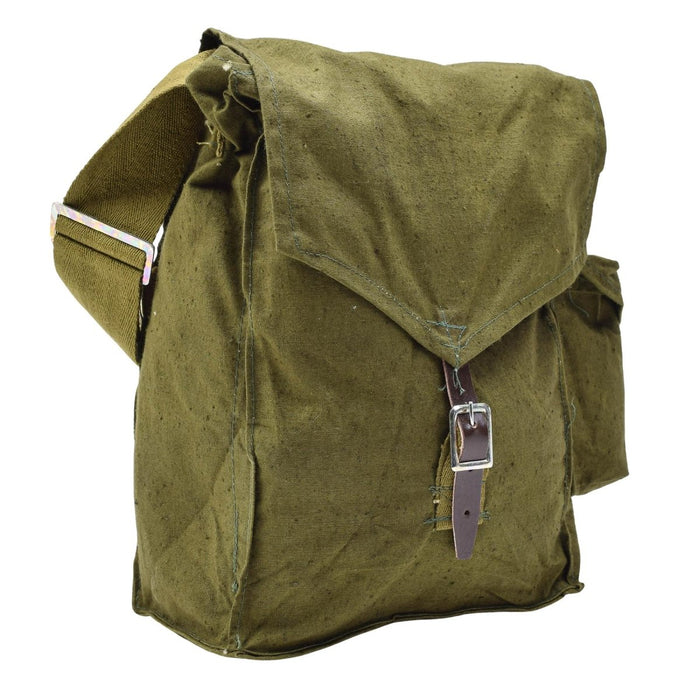 Originele Hongaarse militaire olijf-gasmasker draagtas lederen band vintage - GoMilitar