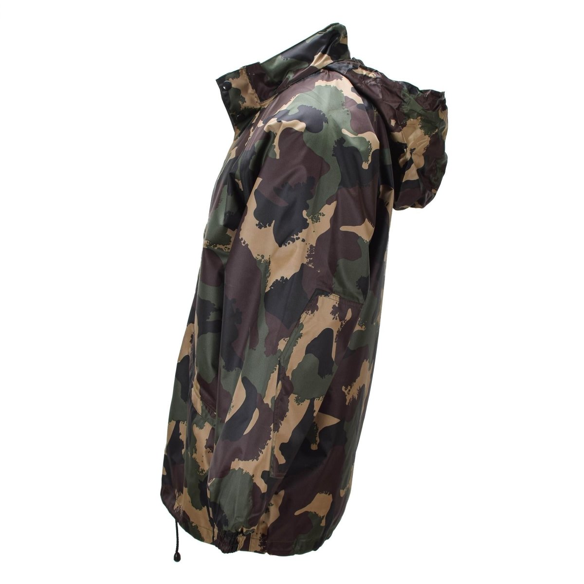 Originele Hongaarse militaire waterdichte jas oprolbare capuchon met knoopflap M93 Camo