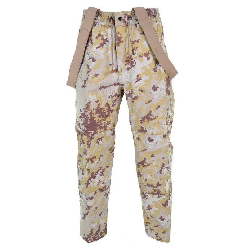 Original Italian Air Forces bib rain pants in Vegetata Desert Camo with suspenders for durable outdoor protection