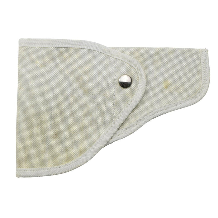 Originele Italiaanse militaire rechter pistoolholster gemaakt van duurzaam wit canvas met drukknoopsluiting.