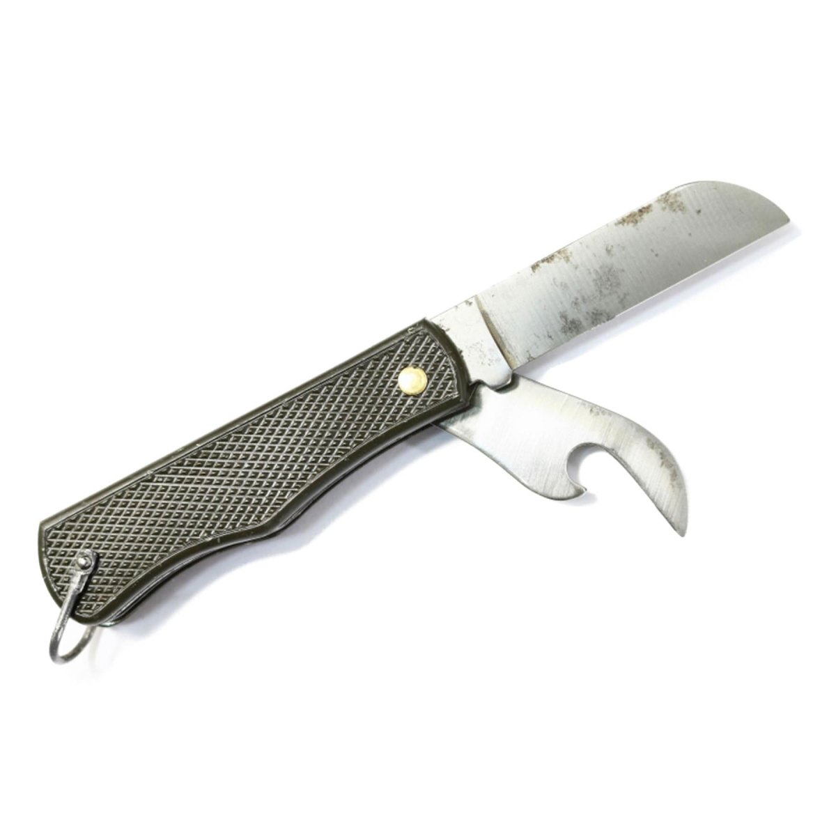 Originele Italiaanse militaire zakmes vouwen kan opener plastic handvat olijf