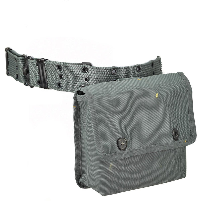 Original Italian police pistol belt holster with ammo pouch and adjustable waist system in durable gray fabric