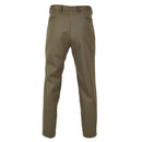 Vintage brown Italian military formal pants with plain end ankles and zip fly, viewed from the back.