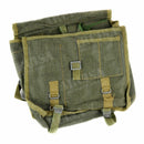 Original Polish army canvas shoulder bag in olive green with metal buckles, durable and vintage military style bread bag