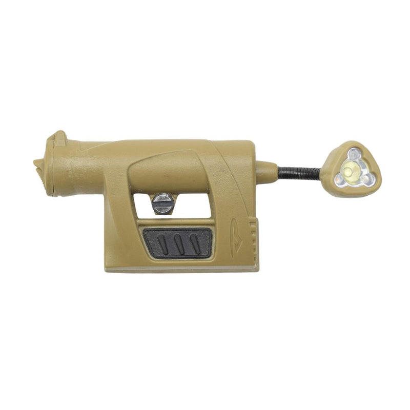 Tan-colored lock with a light on a white background