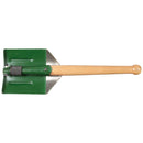 Original Romanian Army foldable shovel with green metal blade and wooden handle, military surplus tool for outdoor use