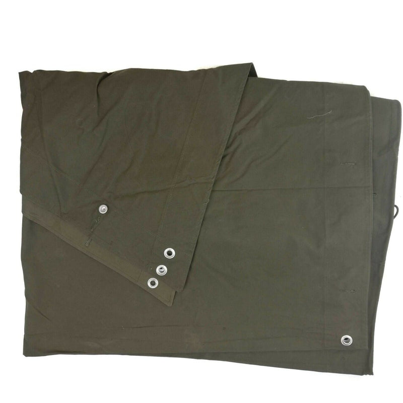 Original Swedish army shelter half zeltbahn poncho in olive green, durable and versatile for outdoor use.