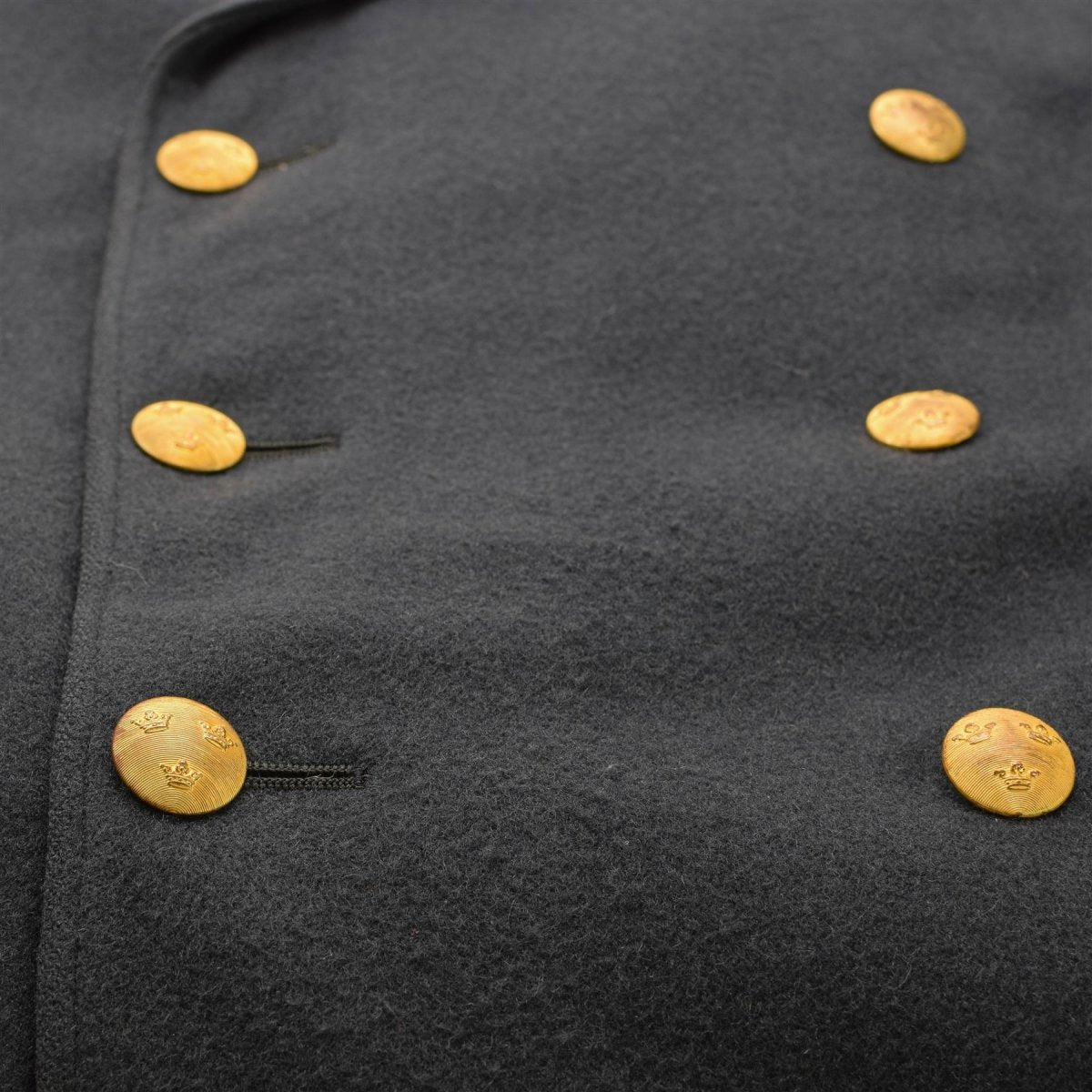 Originele Zweedse militaire blauwe overjas wol gouden knoppen vintage lange jas