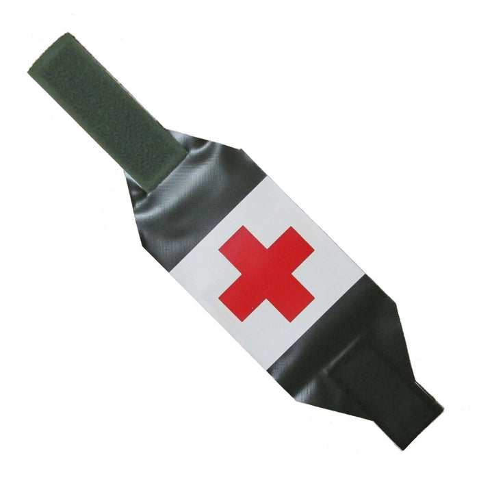 Flesdeksel met rood kruis op een witte achtergrond