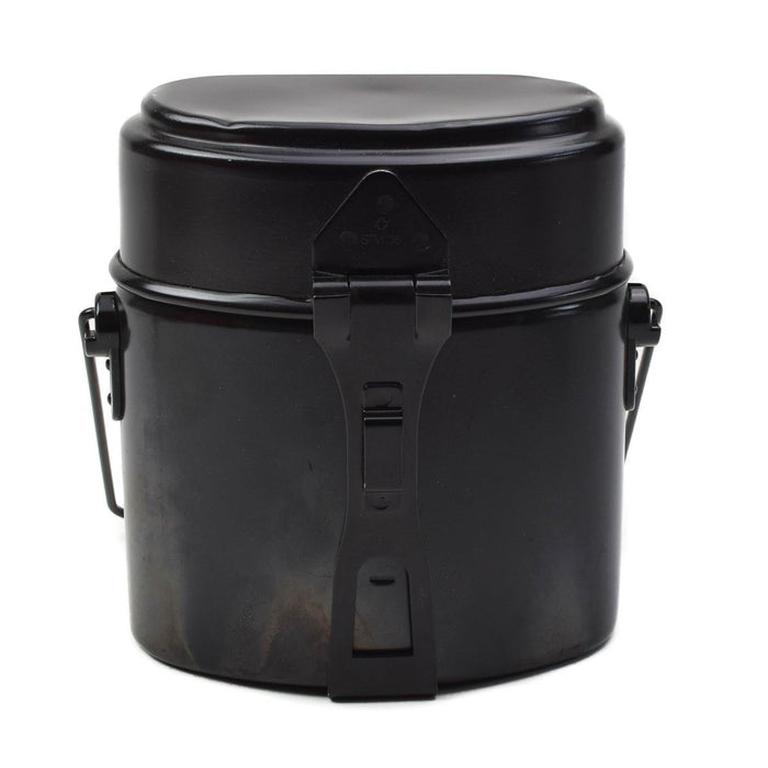 Original Swiss Army Mess Kit 3 Piece Aluminum Camping Cooking Set Black - GoMilitar
