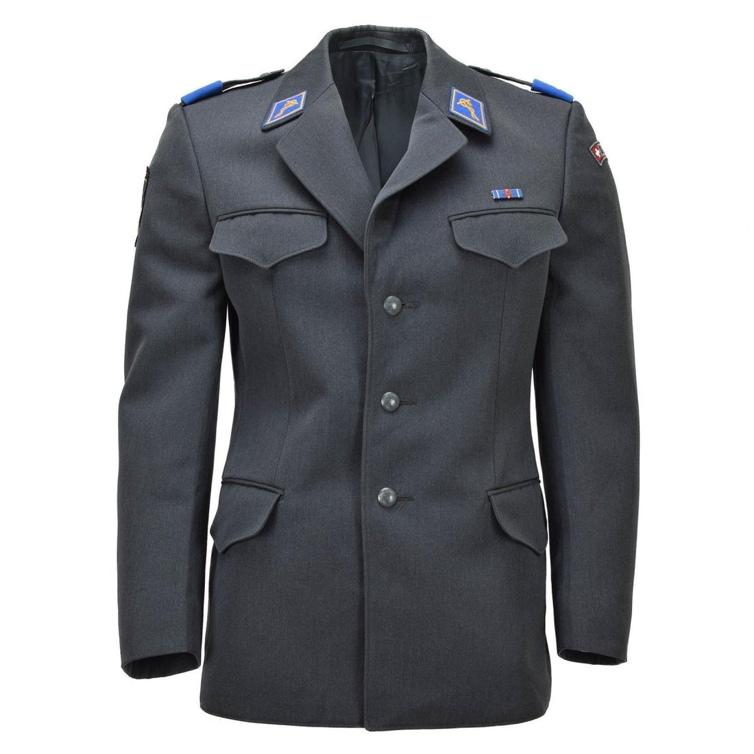 Origineel Zwitsers militair formeel jasje Vintage 4-pocketontwerp donkergrijs