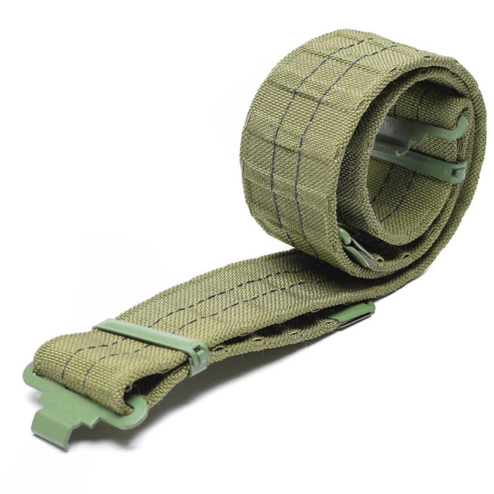 Originele olijfgroene militaire surplus-pistoolriem met snelsluiting en duurzaam materiaal.