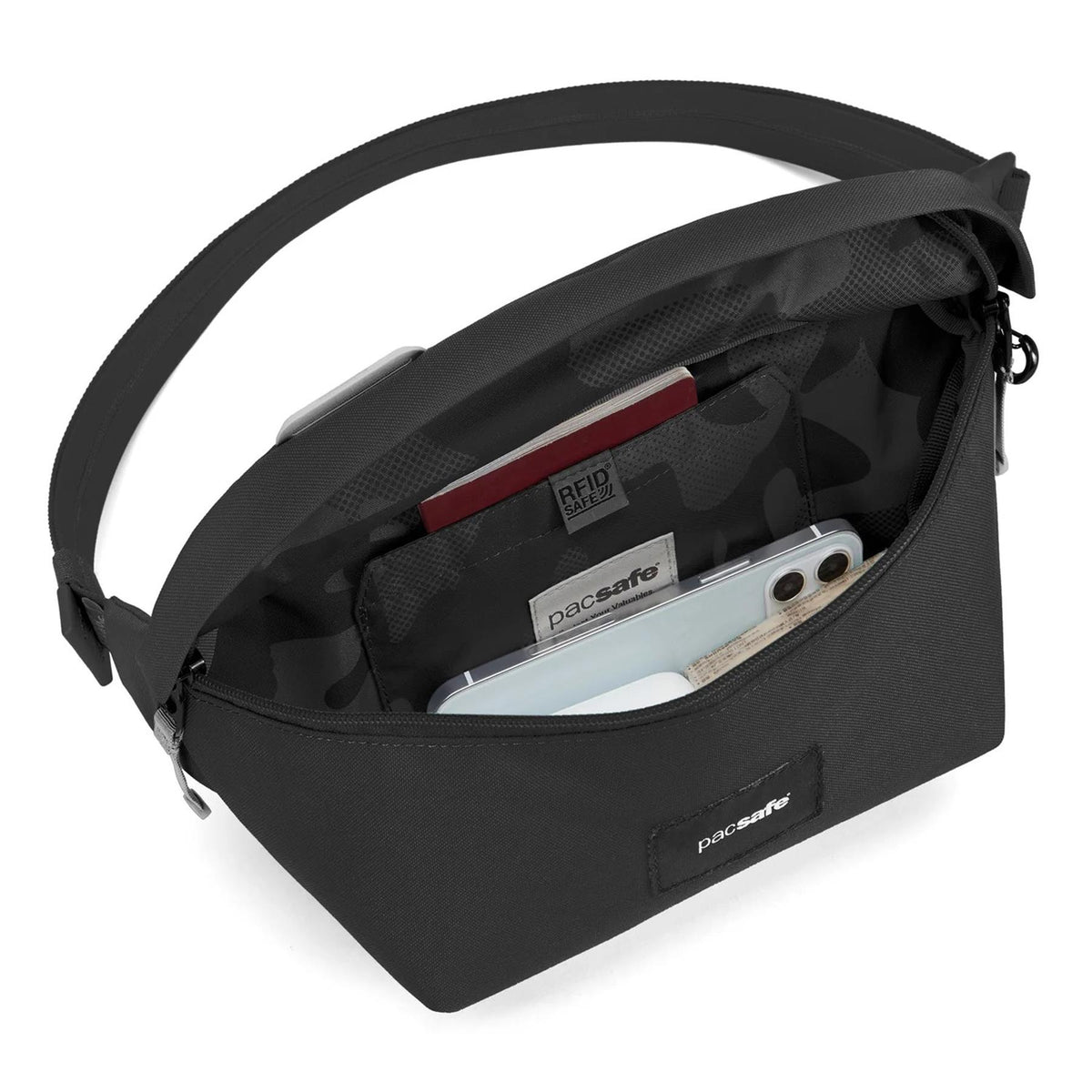 Pacsafe Go Heuptas 2,5L PFC Gratis Anti Diefstal RFID safe Sling Pack Zwart