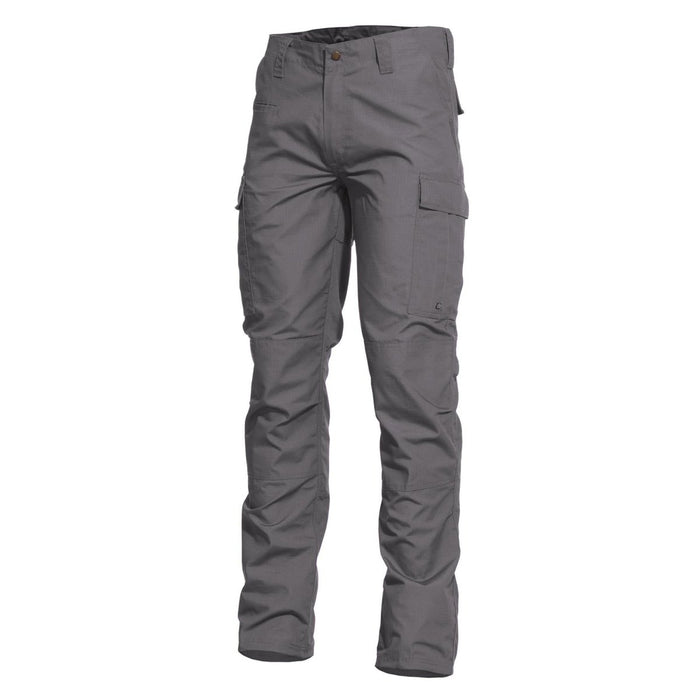 Grijze Pentagon BDU 2.0 cargo-gevechtsbroek met versterkte knieën, ritssluiting, meerdere zakken en duurzame ripstop-stof.