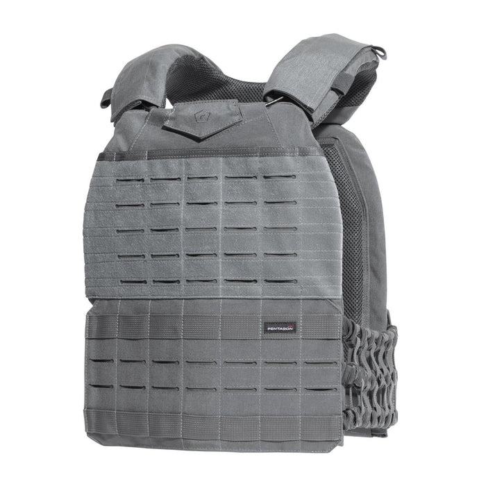 Grijs PENTAGON Milon Plate Carrier Mk2 tactisch vest met lasergesneden MOLLE-systeem en ademende mesh-panelen
