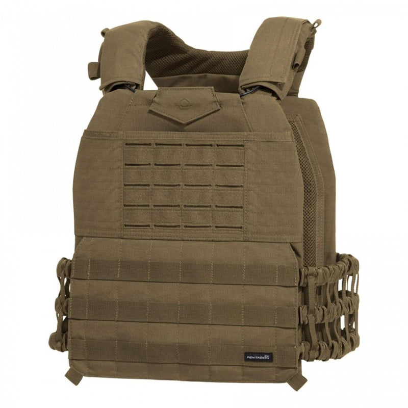 PENTAGON Milon Plate Carrier Mk2 tactical vest in brown with MOLLE system and breathable mesh for ballistic protection and customization