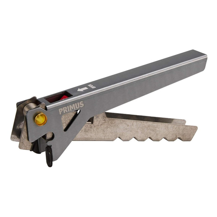 Primus Crimp Potgrijper met vaste aluminium handgreep en roestvrijstalen handgreep voor veilig buitenkoken.