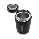 Primus Trailbreak black vacuum insulated jug with open lid showing wide mouth and stainless steel interior