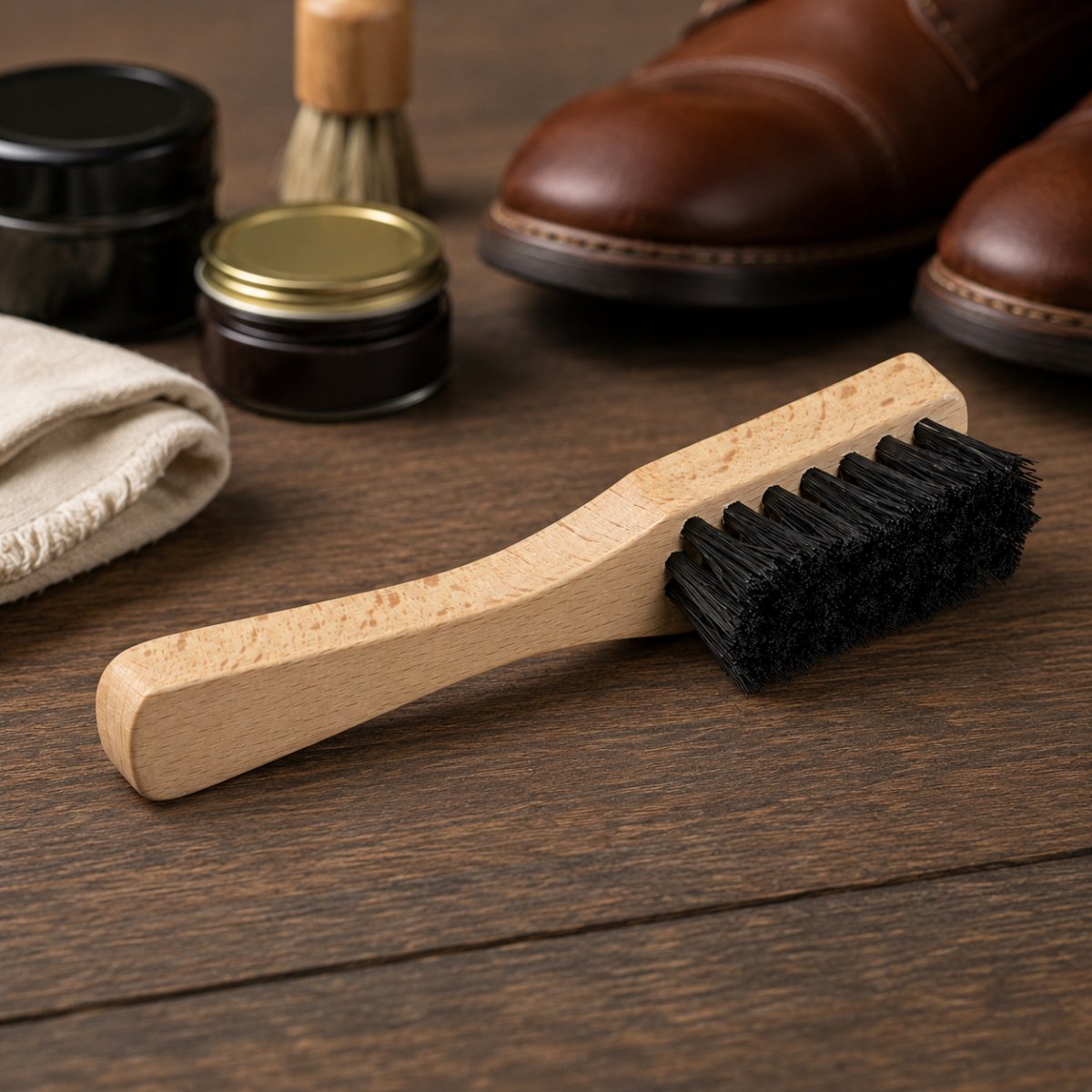 Saphir modderverwijderaarborstel schoenverzorging 15 cm beukenhouten handvat stijve borstelharen