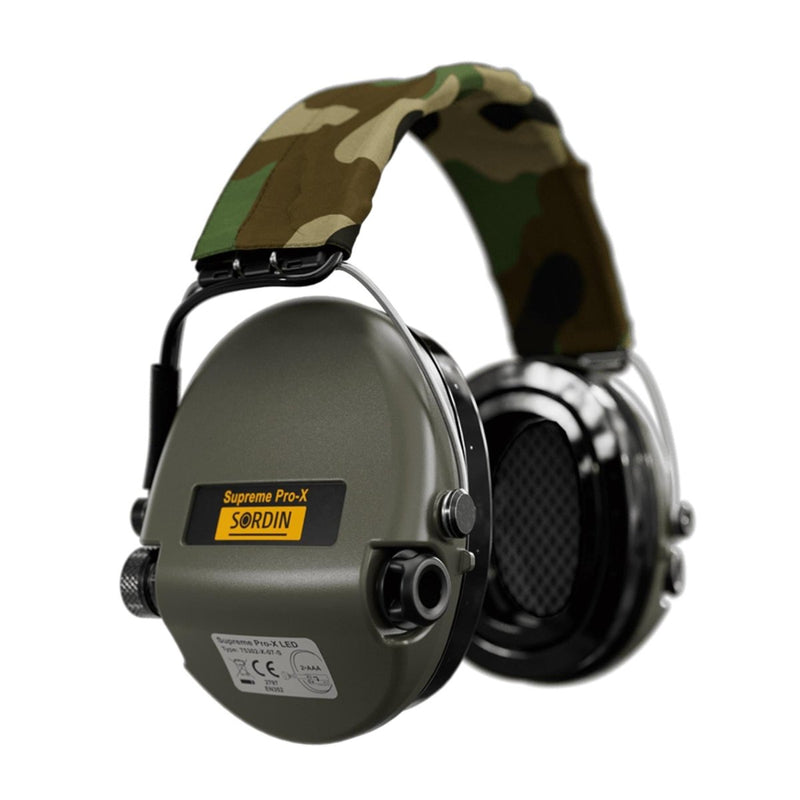 Sordin Supreme Pro-X LED Electronix hoorbescherming hoofdband Textile Camo