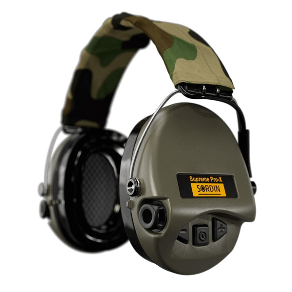 Sordin Supreme Pro-X LED Electronix hoorbescherming hoofdband Textile Camo