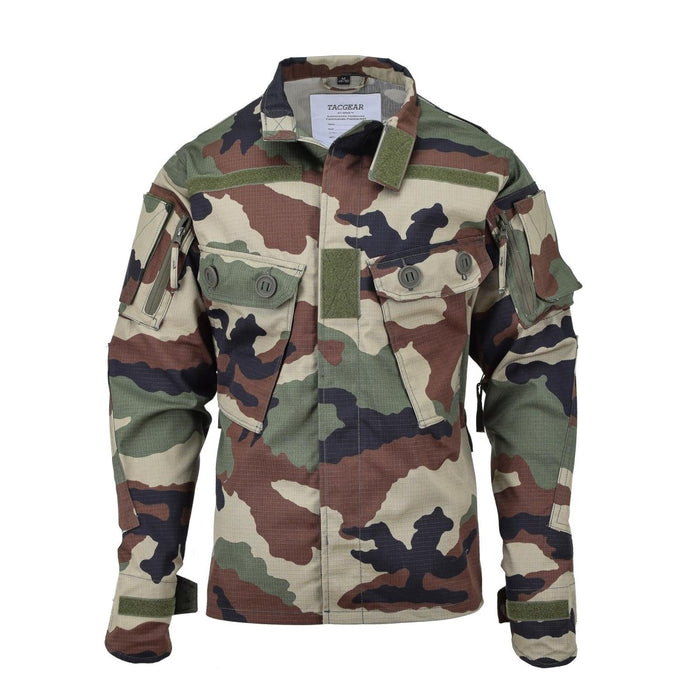TACGEAR Commandojack in Franse militaire stijl in boscamo met meerdere zakken en versterkte ellebogen voor duurzaamheid