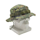 German Military style Boonie hat in flecktran camo pattern with wide brim and ripstop fabric on mannequin head