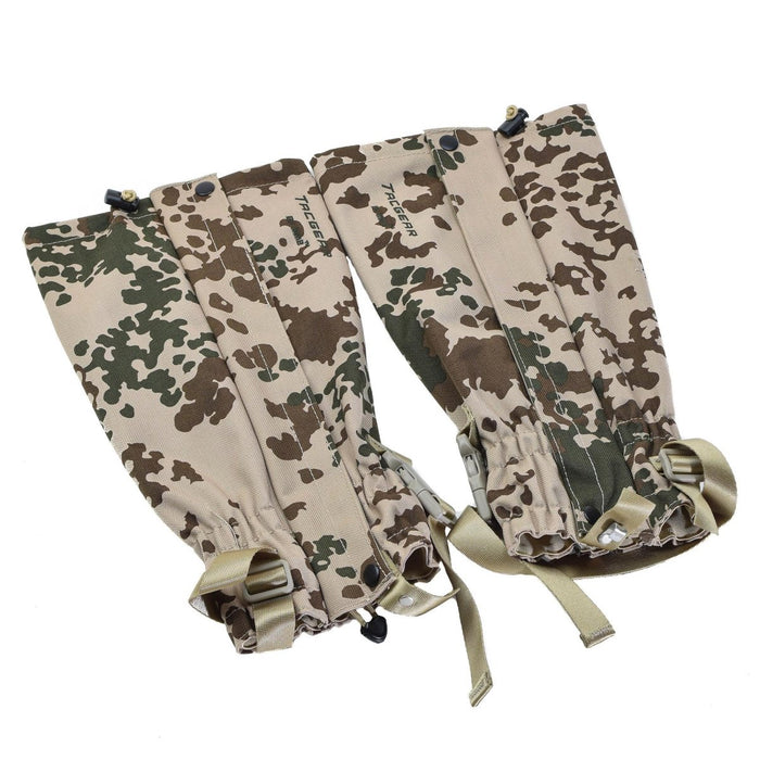 TACGEAR waterdichte beenkappen in Flecktarn Desert camouflage met metalen haken en verstelbare bandjes voor outdoor en tactisch gebruik
