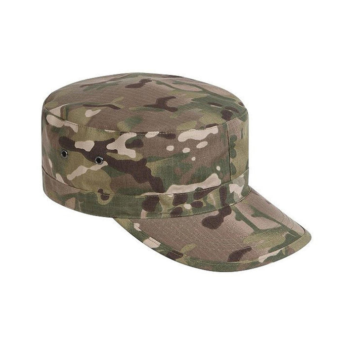 TEXAR veldpet in Multicam-patroon met duurzame ripstop-stof, ventilatiegaatjes en verstelbaar tactisch zomervizierontwerp.