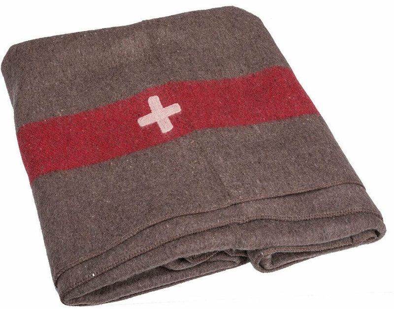 Vintage swiss army blanket wool military woollen red stripe cross REPRO NEW - GoMilitar