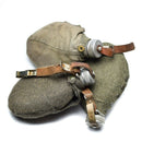 WWII Swedish Army original metal drinking flask with protective wool pouch and leather strap for carrying in the field.