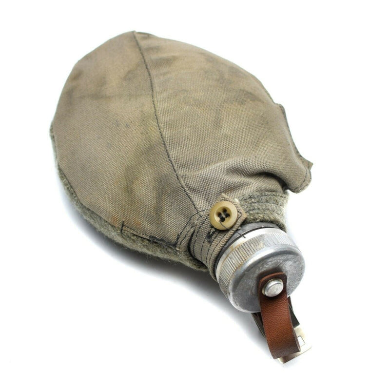 World War II original Swedish Army metal drinking flask with protective wool pouch and screw cap.