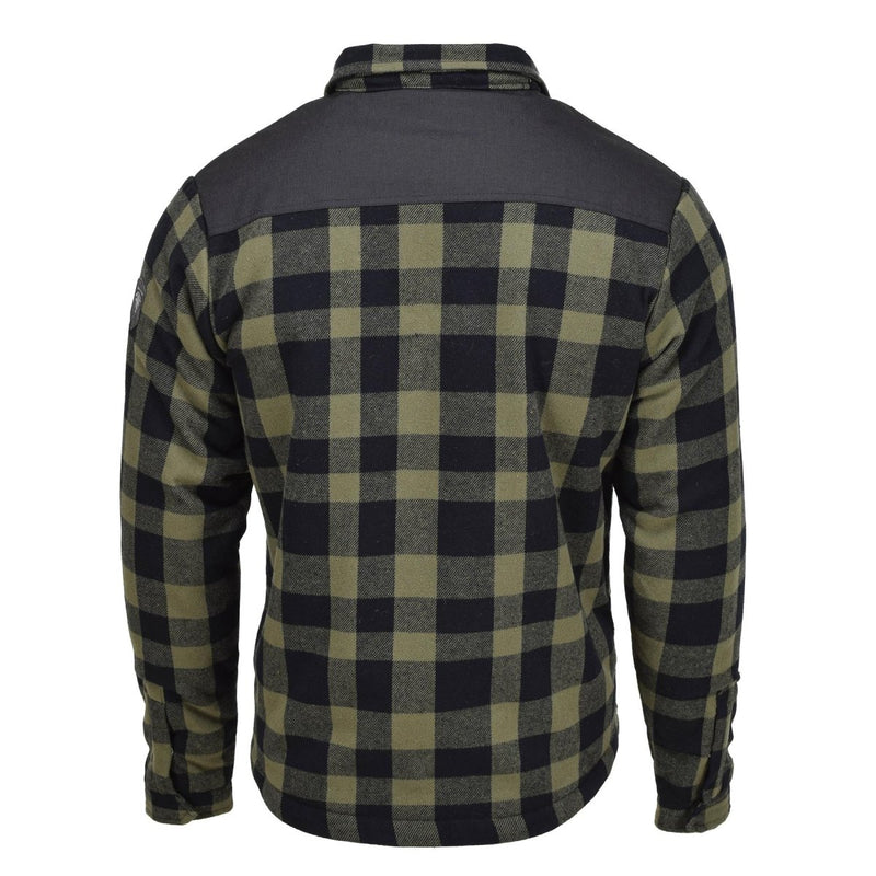MIL-TEC German Military Lumberjack jacket plaid checkered warm black olive shoulder reinforcements made of Cordura material